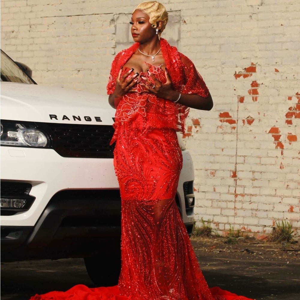 VIP Red Beaded Prom Dress